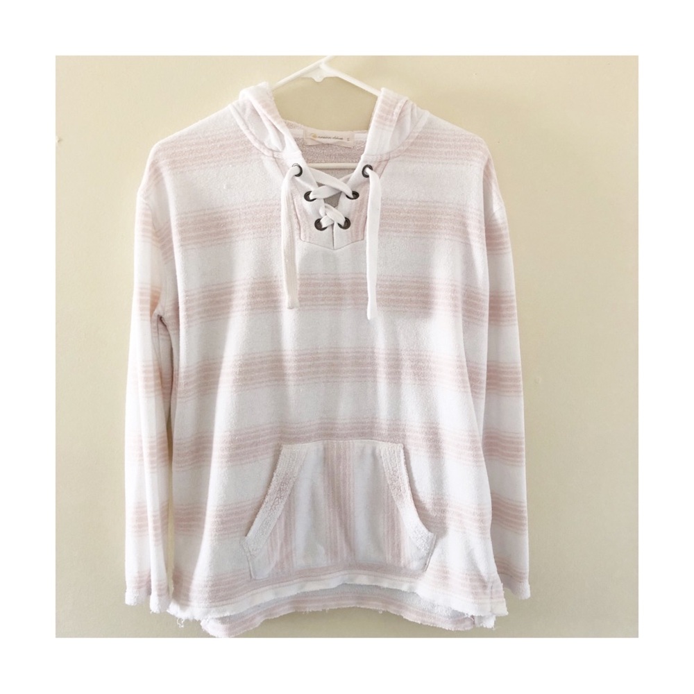Ocean Drive Terry Cloth Cotton Hoodie Pink and White Women’s Size Small
